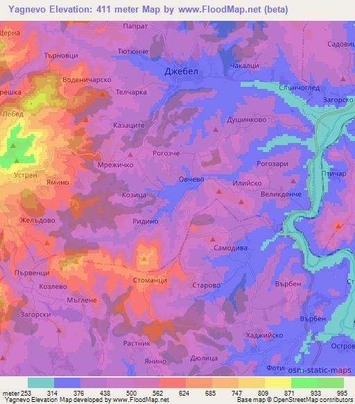 Yagnevo,Bulgaria Elevation Map