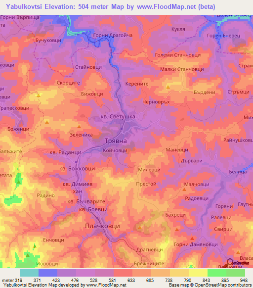 Yabulkovtsi,Bulgaria Elevation Map