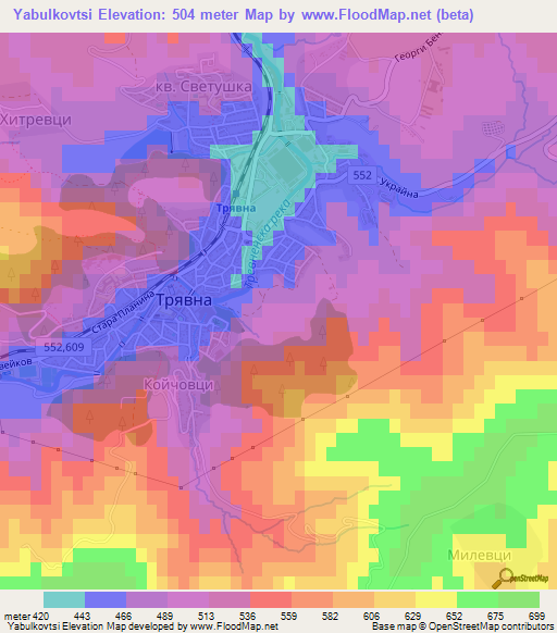Yabulkovtsi,Bulgaria Elevation Map