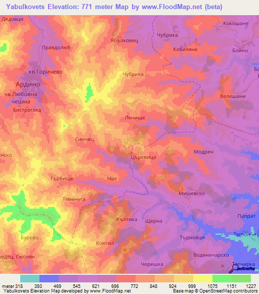Yabulkovets,Bulgaria Elevation Map