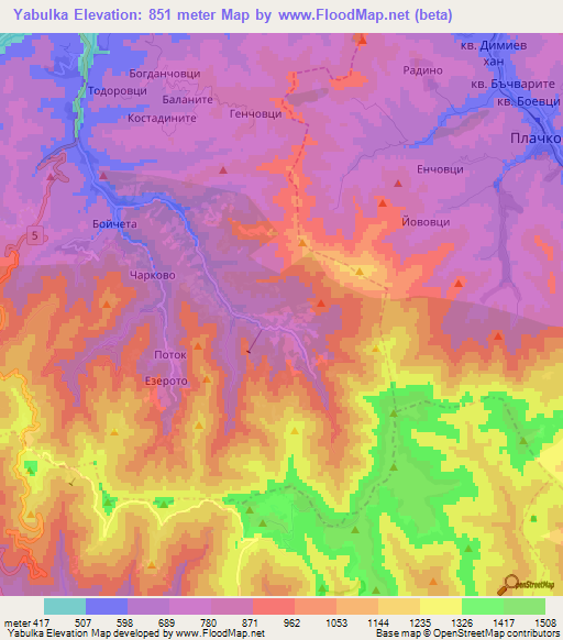 Yabulka,Bulgaria Elevation Map