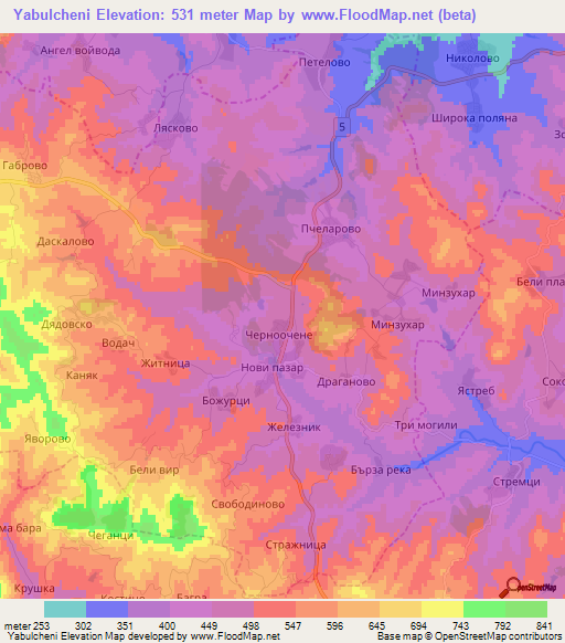 Yabulcheni,Bulgaria Elevation Map