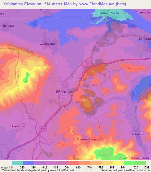 Yablanitsa,Bulgaria Elevation Map