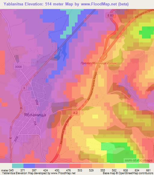 Yablanitsa,Bulgaria Elevation Map