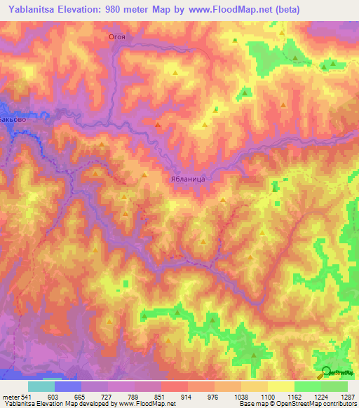 Yablanitsa,Bulgaria Elevation Map