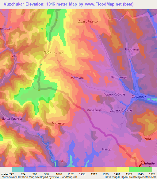 Vuzchukar,Bulgaria Elevation Map