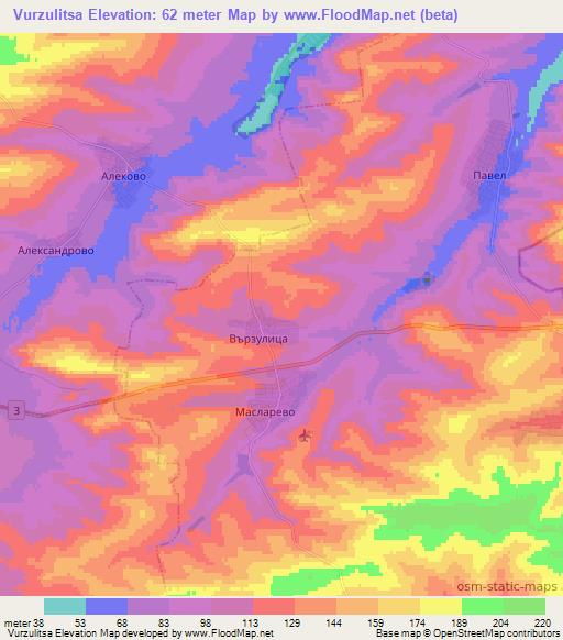 Vurzulitsa,Bulgaria Elevation Map