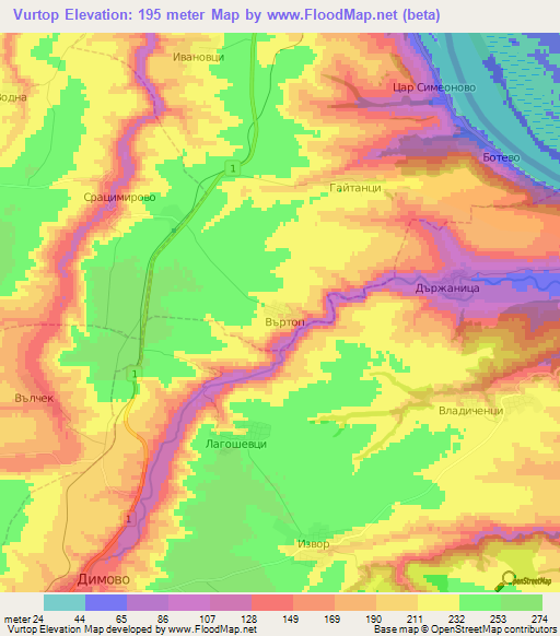 Vurtop,Bulgaria Elevation Map