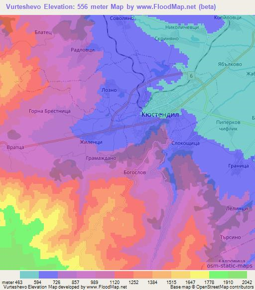Vurteshevo,Bulgaria Elevation Map
