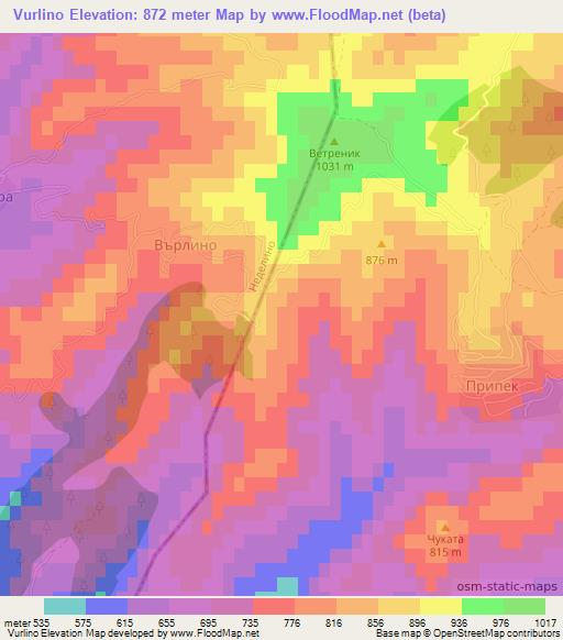 Vurlino,Bulgaria Elevation Map
