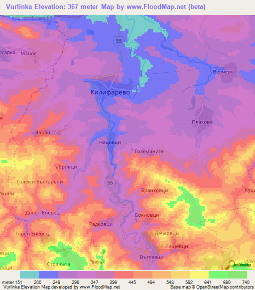 Vurlinka,Bulgaria Elevation Map