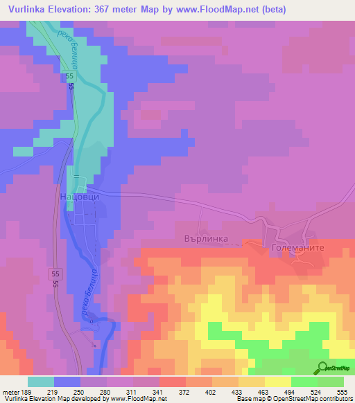 Vurlinka,Bulgaria Elevation Map