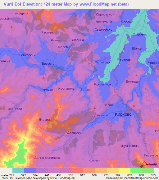 Vurli Dol,Bulgaria Elevation Map