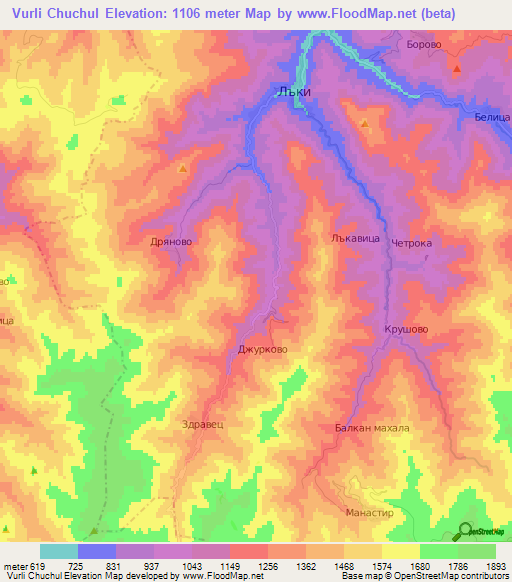 Vurli Chuchul,Bulgaria Elevation Map