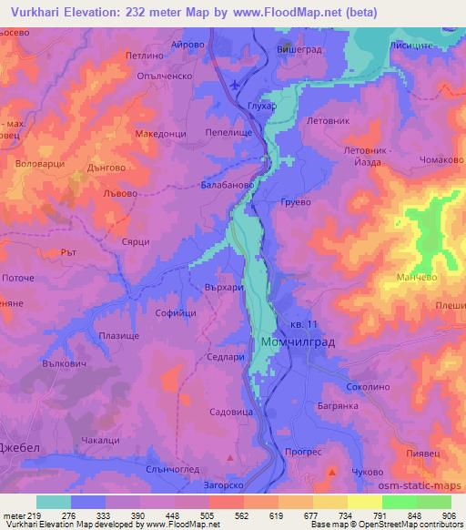 Vurkhari,Bulgaria Elevation Map