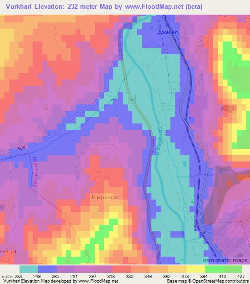 Vurkhari,Bulgaria Elevation Map