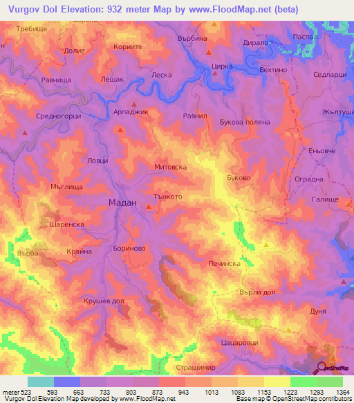 Vurgov Dol,Bulgaria Elevation Map