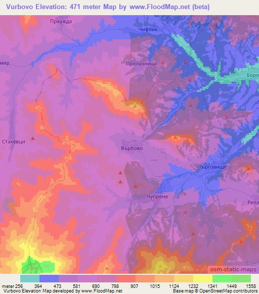 Vurbovo,Bulgaria Elevation Map