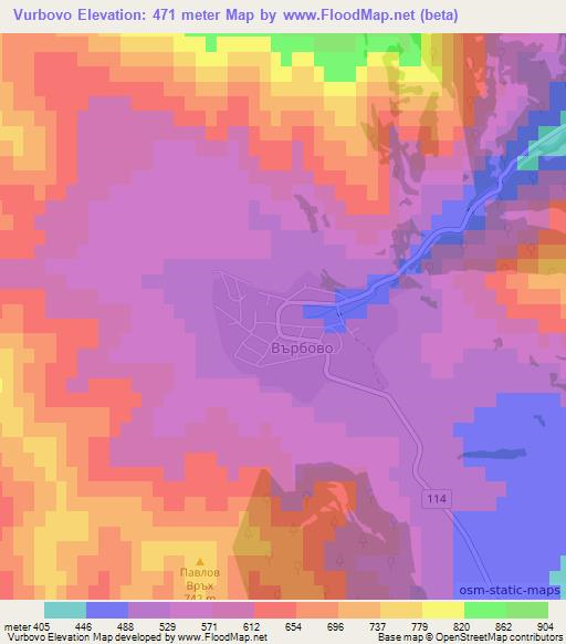 Vurbovo,Bulgaria Elevation Map