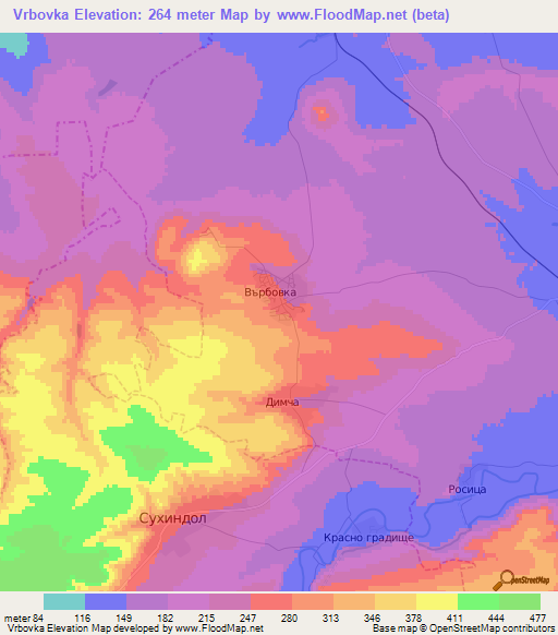 Vrbovka,Bulgaria Elevation Map