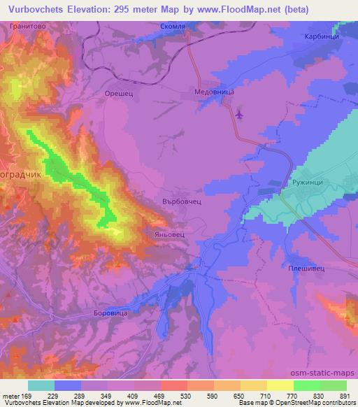 Vurbovchets,Bulgaria Elevation Map