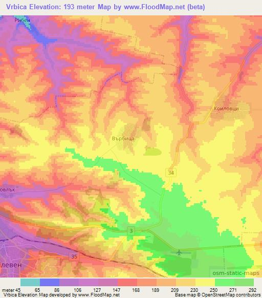 Vrbica,Bulgaria Elevation Map