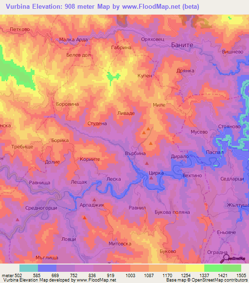 Vurbina,Bulgaria Elevation Map