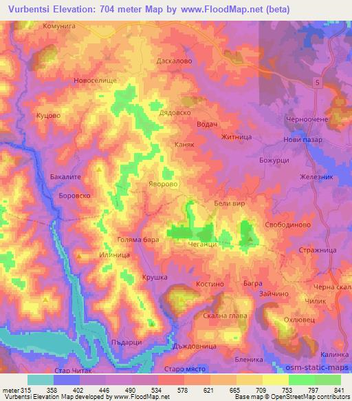 Vurbentsi,Bulgaria Elevation Map