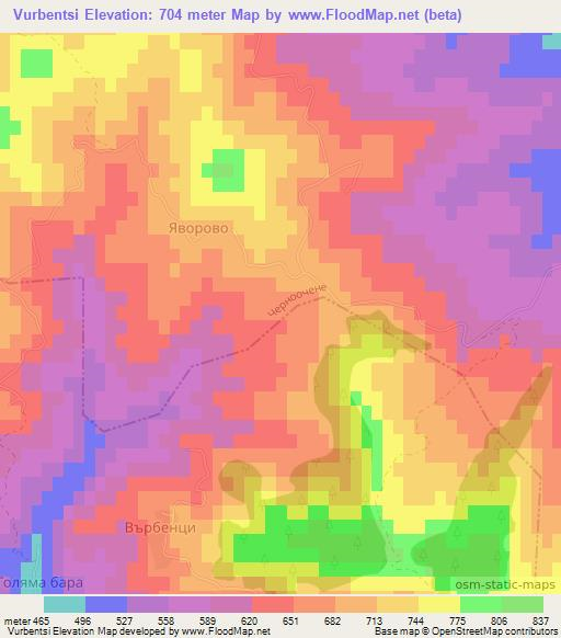 Vurbentsi,Bulgaria Elevation Map