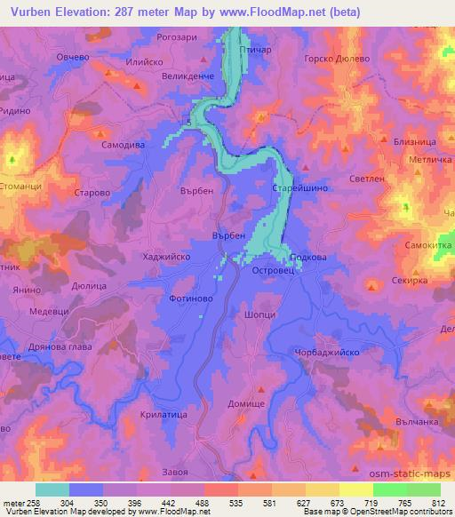 Vurben,Bulgaria Elevation Map