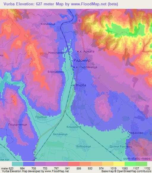 Vurba,Bulgaria Elevation Map