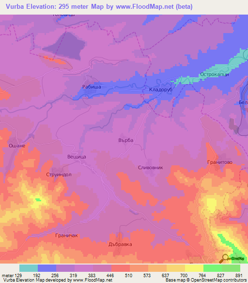 Vurba,Bulgaria Elevation Map
