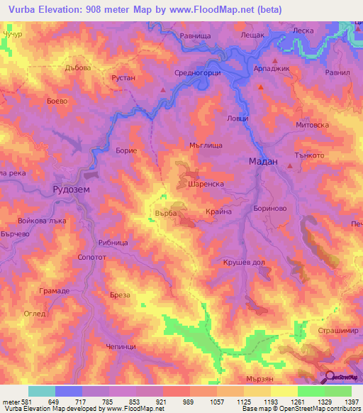 Vurba,Bulgaria Elevation Map