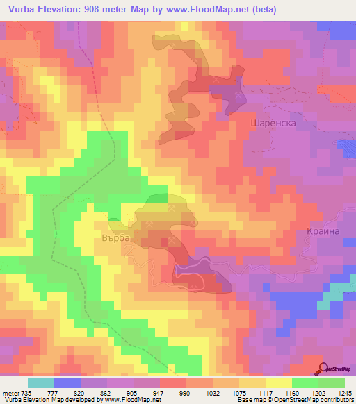 Vurba,Bulgaria Elevation Map