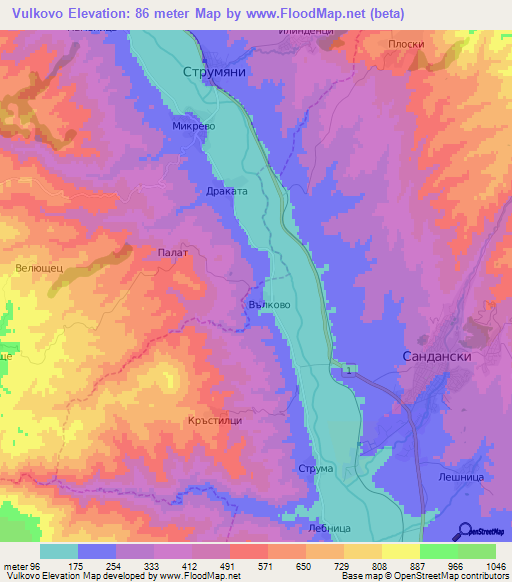 Vulkovo,Bulgaria Elevation Map