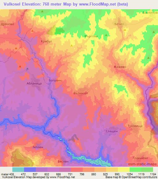 Vulkosel,Bulgaria Elevation Map