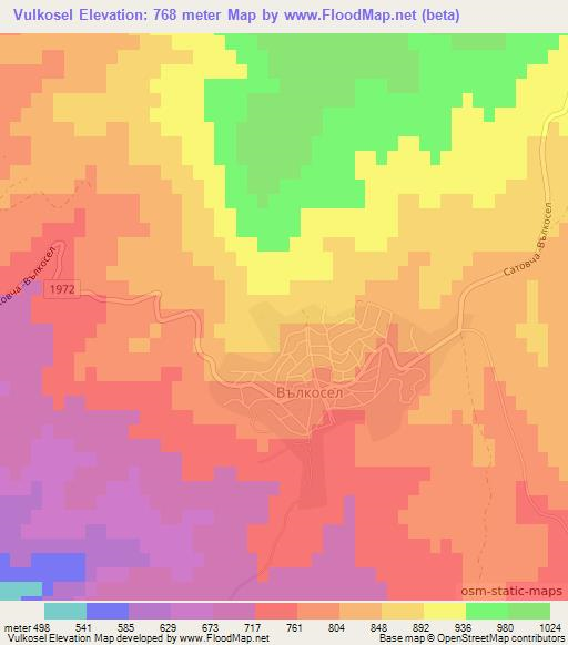 Vulkosel,Bulgaria Elevation Map