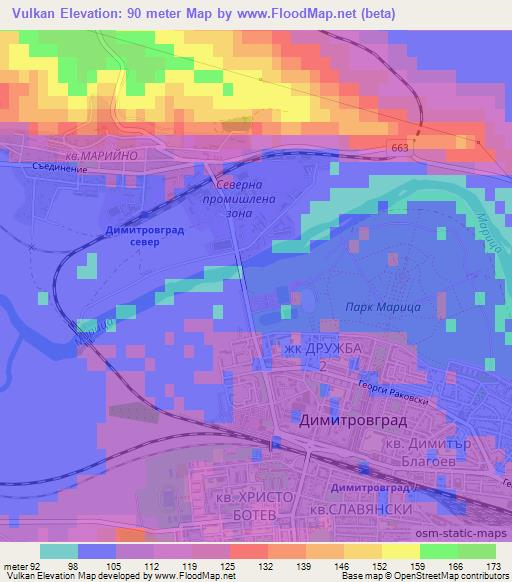 Vulkan,Bulgaria Elevation Map