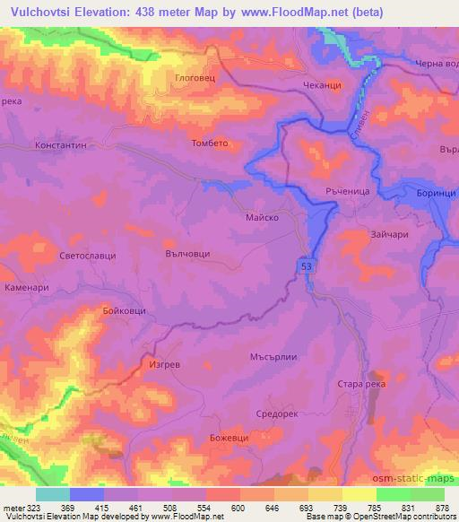 Vulchovtsi,Bulgaria Elevation Map