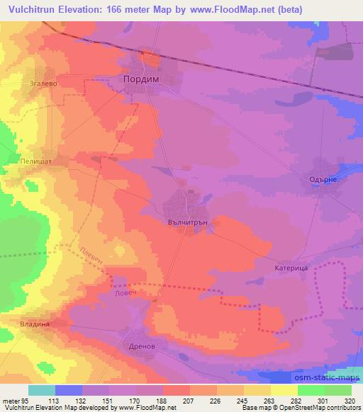 Vulchitrun,Bulgaria Elevation Map