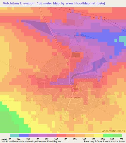 Vulchitrun,Bulgaria Elevation Map