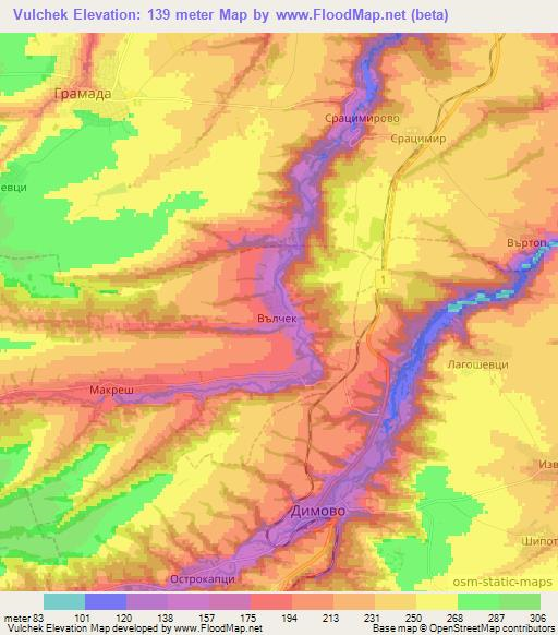 Vulchek,Bulgaria Elevation Map