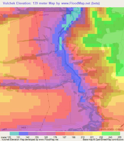 Vulchek,Bulgaria Elevation Map