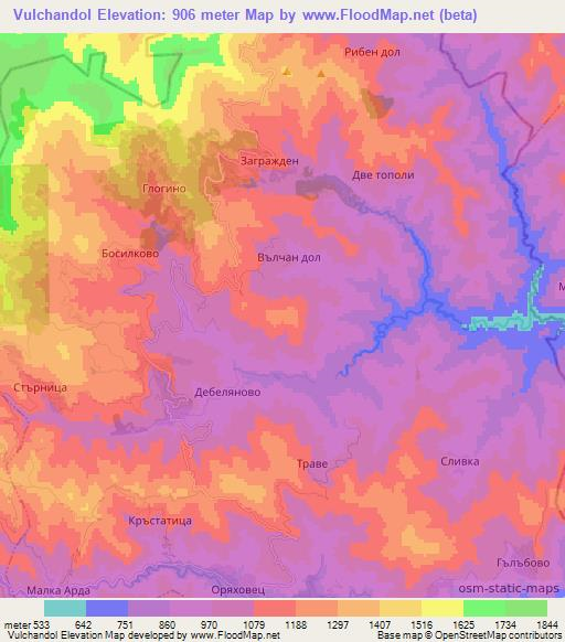 Vulchandol,Bulgaria Elevation Map