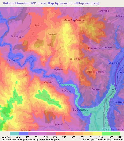 Vukovo,Bulgaria Elevation Map