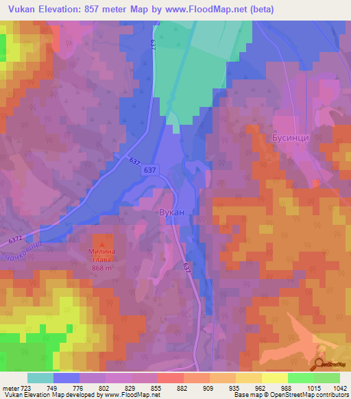 Vukan,Bulgaria Elevation Map