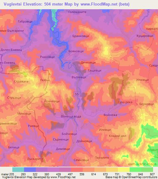 Vuglevtsi,Bulgaria Elevation Map
