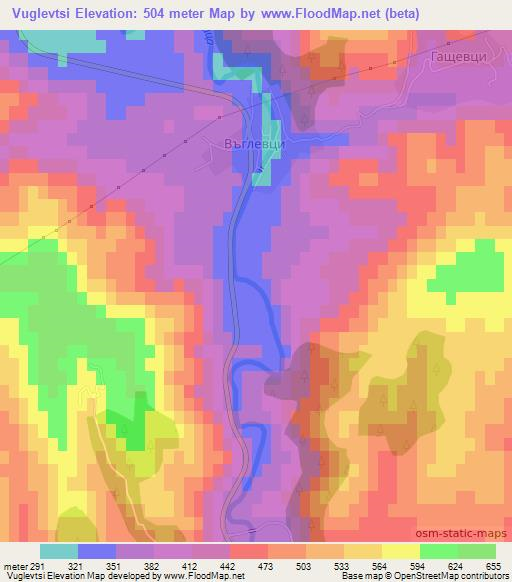 Vuglevtsi,Bulgaria Elevation Map