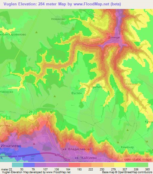 Vuglen,Bulgaria Elevation Map