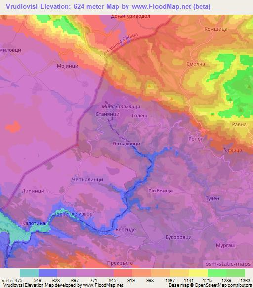 Vrudlovtsi,Bulgaria Elevation Map